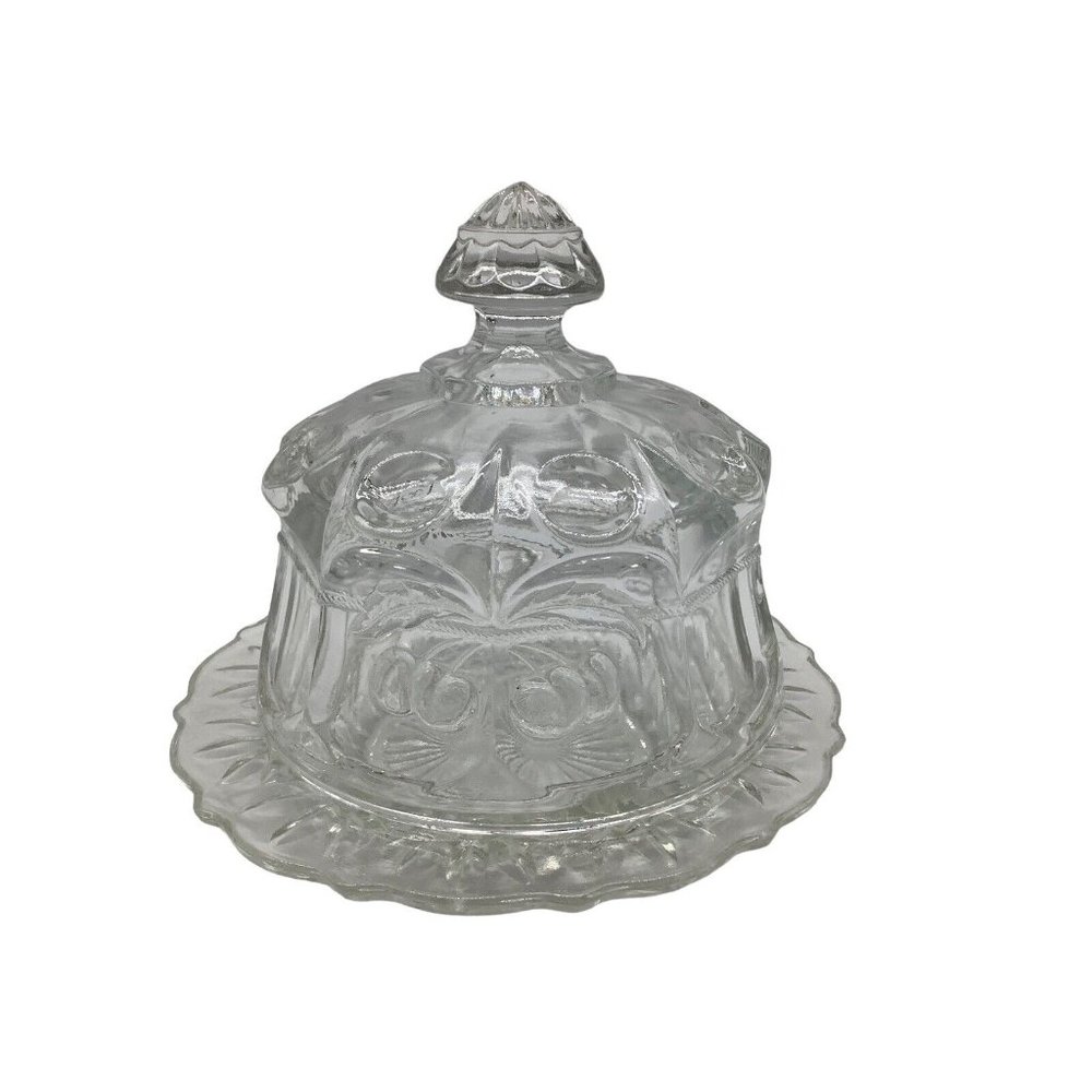 Mosser Clear Pressed Glass Round European Style Covered Butter Dish